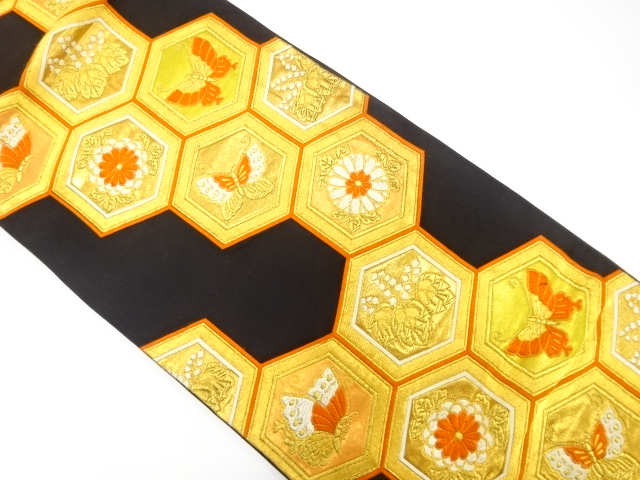 JAPANESE KIMONO / ANTIQUE FUKURO OBI / SILK / WOVEN KIKU & PAULOWNIA